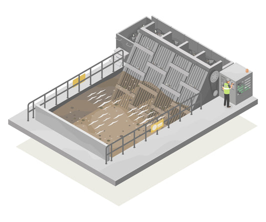 A wastewater screen with an operator using it.